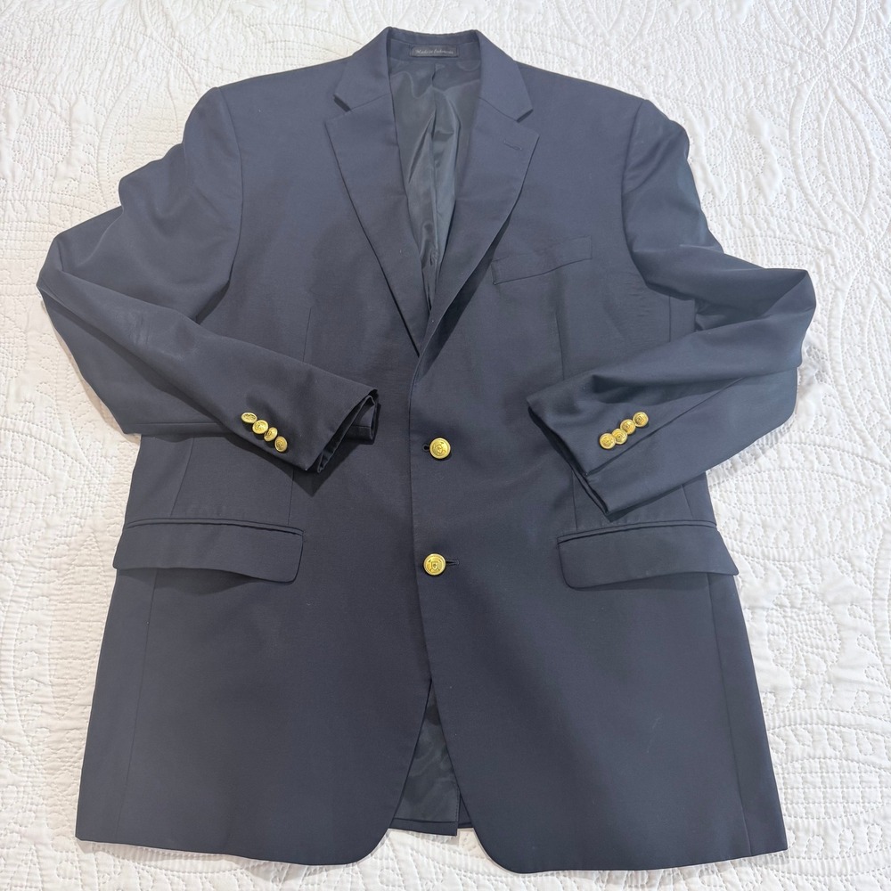 Lauren Ralph Lauren Mens 42L Navy Blue 100% Wool Blazer Gold Buttons